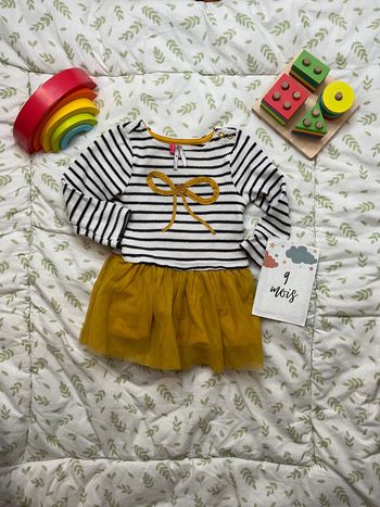 robe manches longues rayé marine avec tulle moutarde 9 mois orchestra