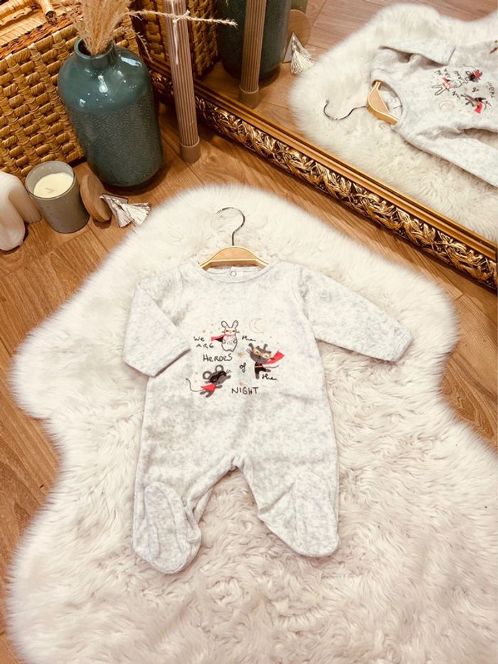 Taille 1 mois pyjama velours garçon InExtenso gris * souris chat lapin * 💙