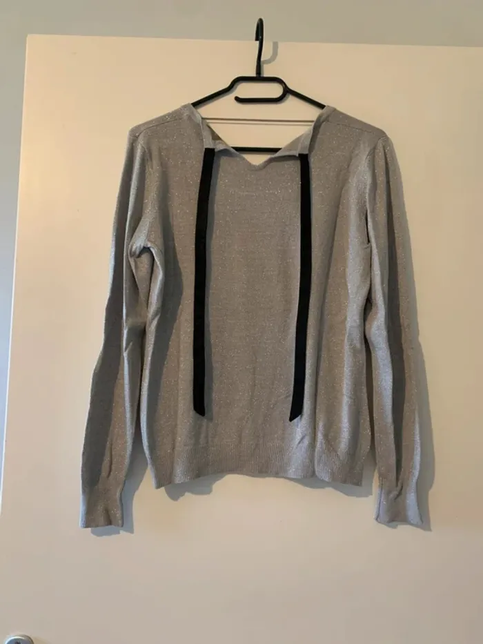 Pull gris pailleté - photo numéro 2
