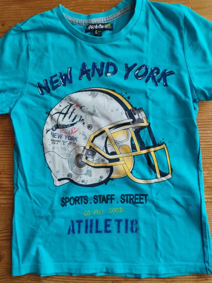 Tee-shirt garçon 6 ans turquoise – été, coton, très bon état - photo numéro 3