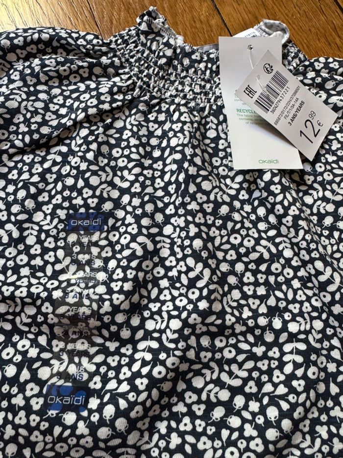 T-shirt manches longues fille neuf okaïdi 3 ans fleurs - photo numéro 2