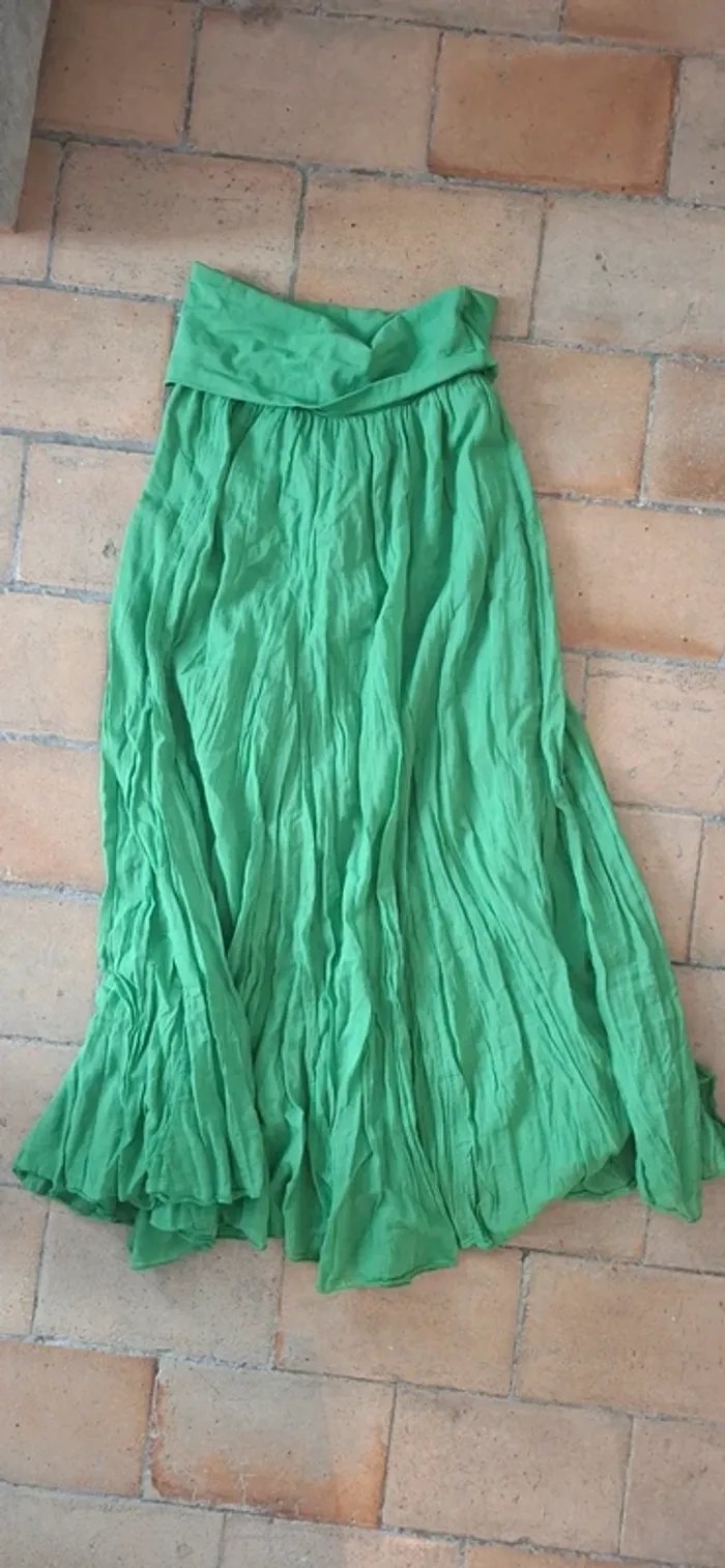 💚 Jupe longue fluide verte – Taille unique – Look bohème chic - photo numéro 2