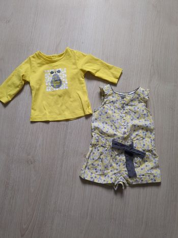 Ensemble t-shirt manches longues combishort  jaune Obaïbi 3 mois