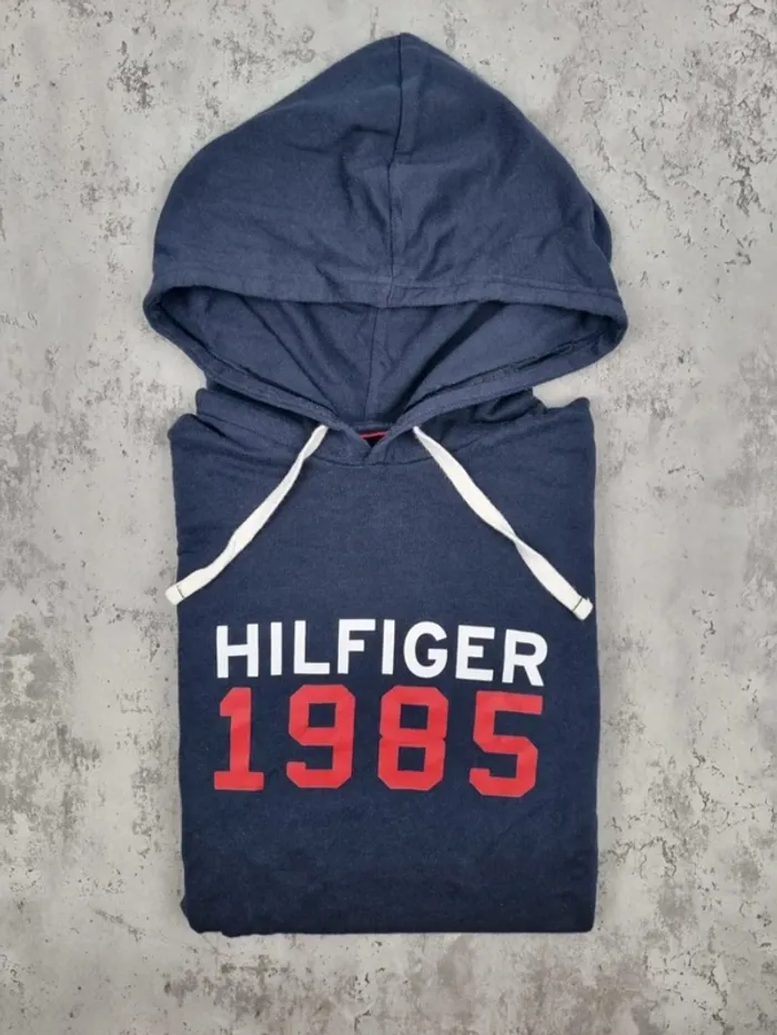 Sweat fin à capuche Tommy Hilfiger bleu marine L Hommes (mesures en photos) - photo numéro 2