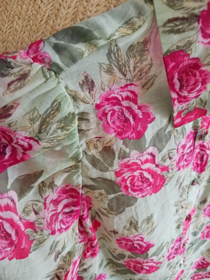 Chemise fluide verte à fleurs - photo numéro 2