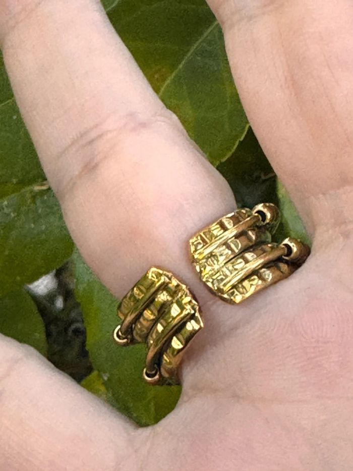 Bague large réglable habaha Paris acier inoxydable or boules reliefs - photo numéro 5