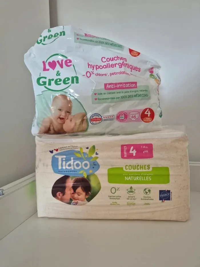 Lot de 2 paquets de couches tidoo love and green 🌸 taille 4 - 7 à 18kg