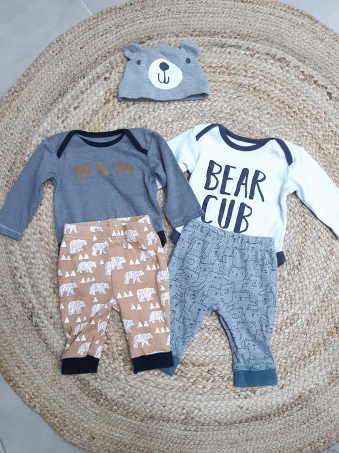 Ensembles bonnet, bodies manches longues et pantalon 3 mois
