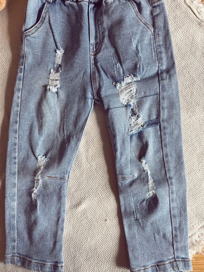 Jean destroy troué 100 élastique bleu - photo numéro 2