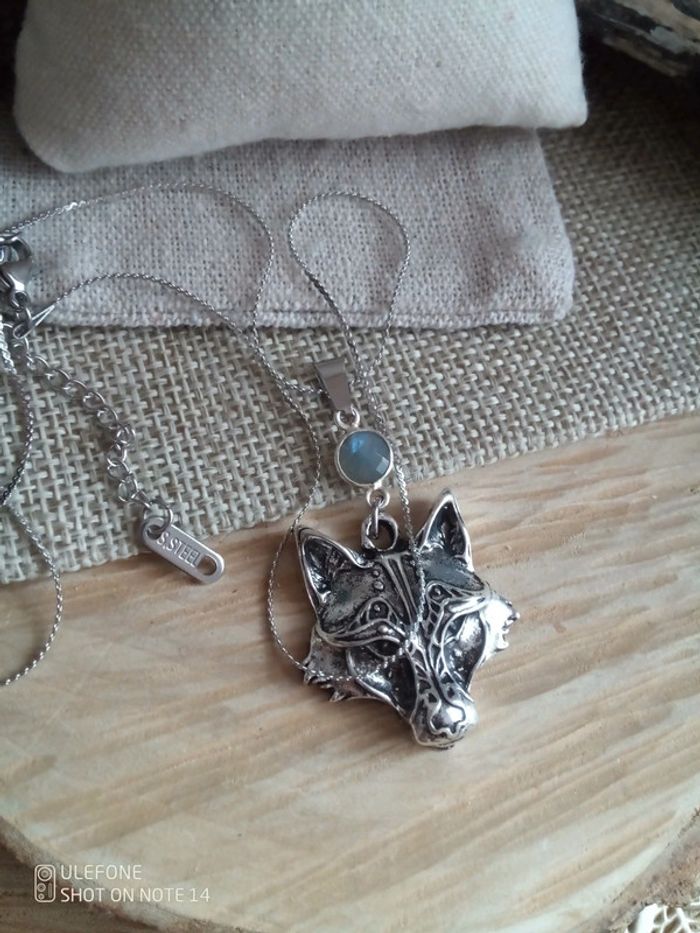 Collier tête de loup et pierre naturelle de labradorite - photo numéro 3