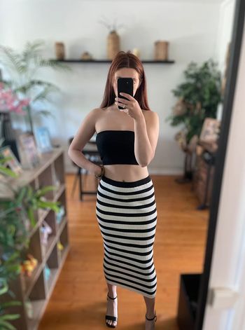 Jupe longue à rayures élastiques rayée noir blanc h&m