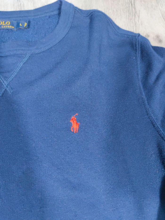 Pull Crewneck Ralph Lauren Bleu Marine Logo Brodé Orange Taille L Homme - photo numéro 5