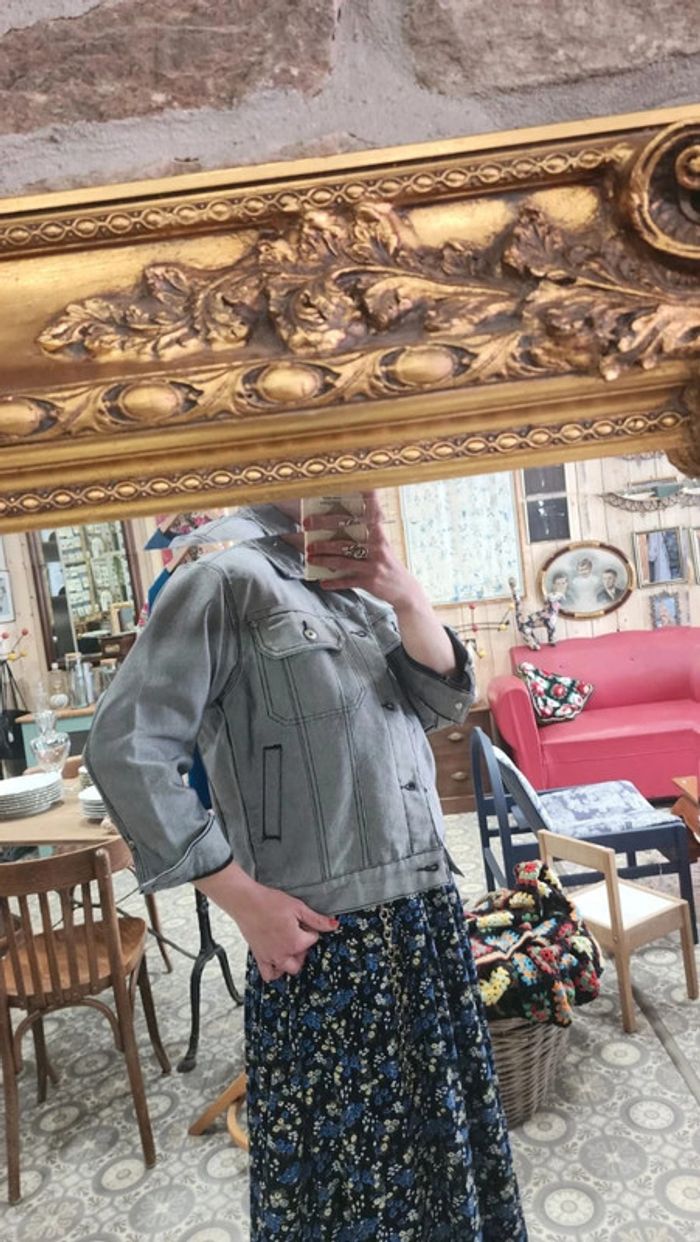 Veste en jean vintage 90s gris métallisée - photo numéro 6