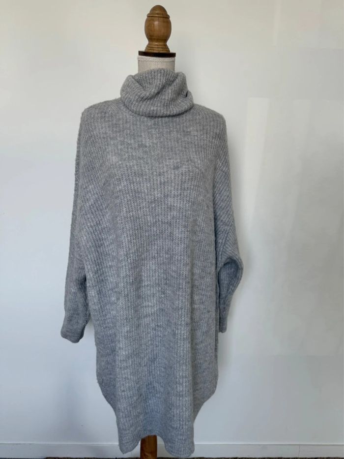 Robe pull longue gris col Vestito Vestido maille oversize Kleid dress jurk jumpsuit vestir preto - photo numéro 3