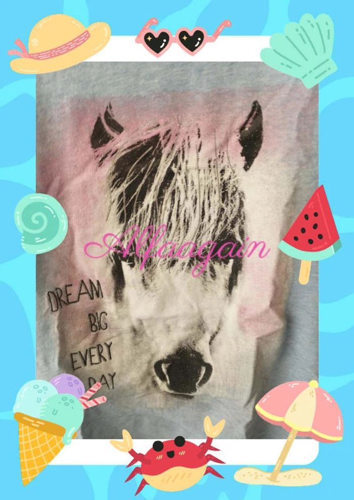 T-shirt bleu cheval 8/10ans - photo numéro 4