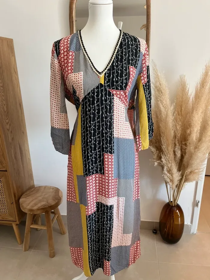 Robe midi/longue patchwork Ema Blues - photo numéro 2