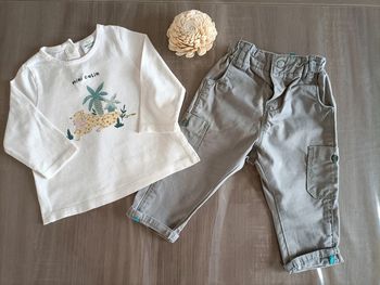 Ensemble T Shirt manches longues/ pantalon gris Obaibi 6 mois