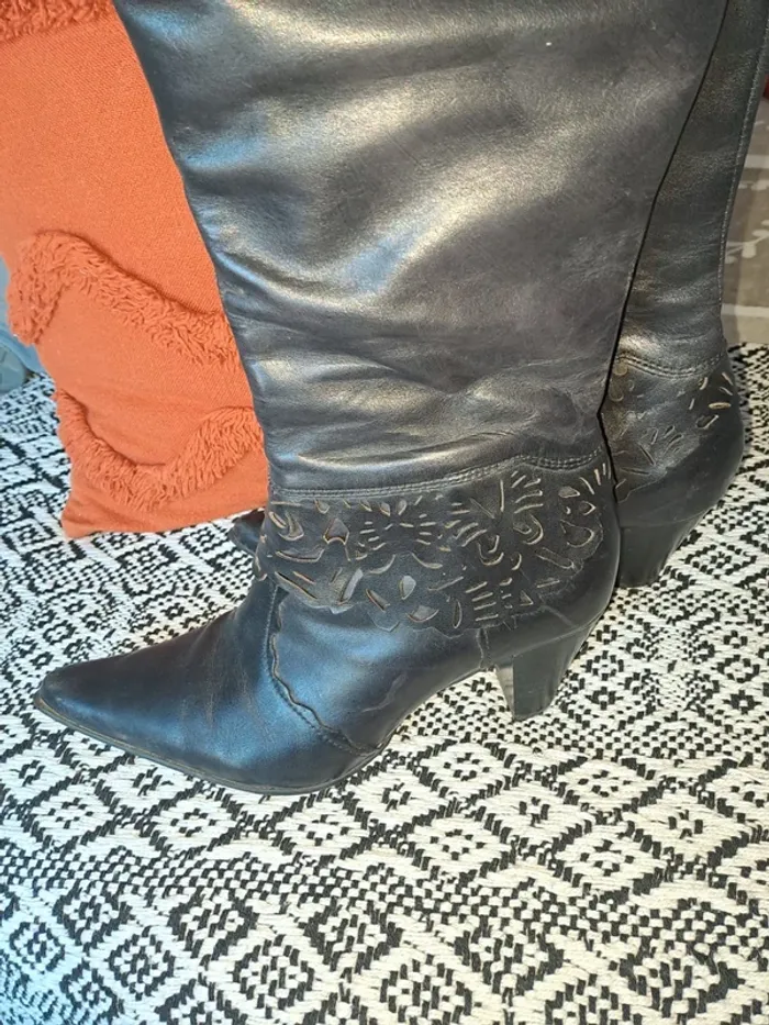 Bottes italiennes 40 magnifiques marron foncé en cuir haute qualité dentelle ttbe - photo numéro 10