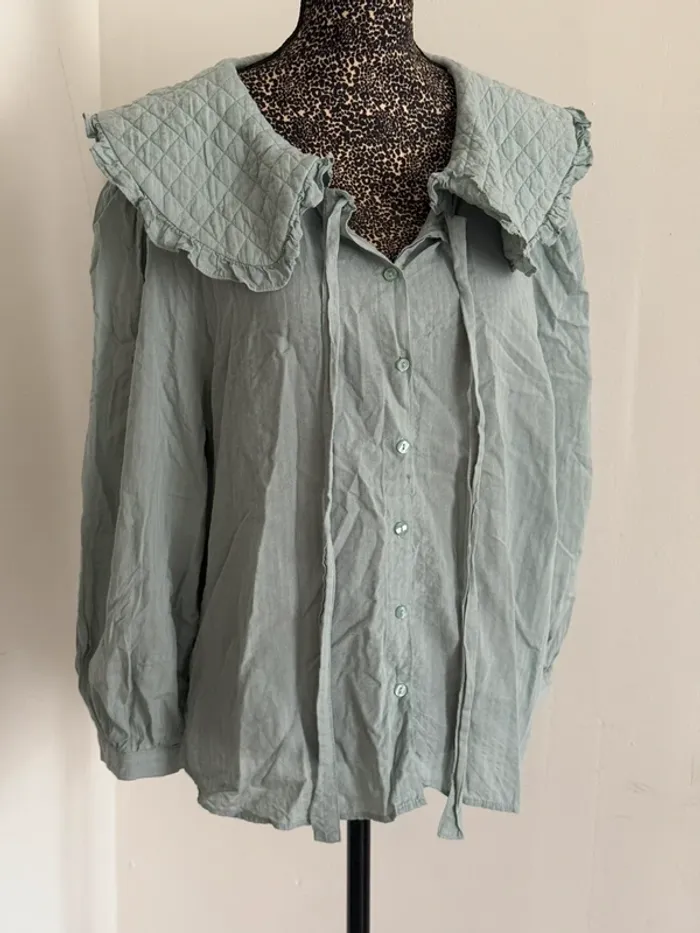 Chemise MANGO bleu/vert d’eau – Taille L - photo numéro 2