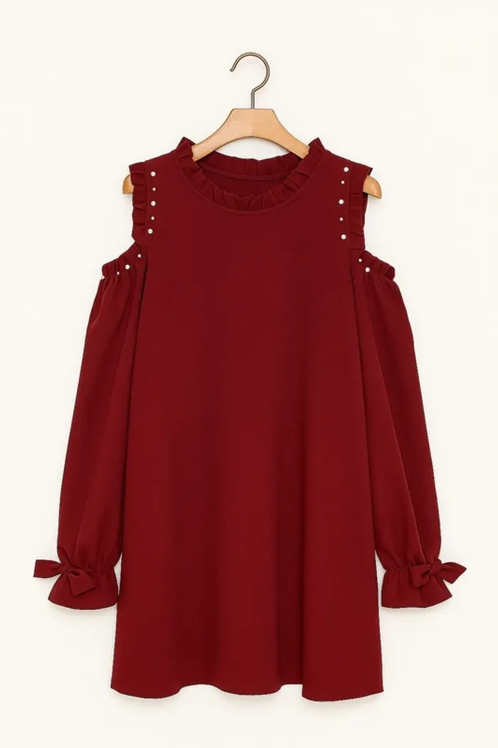 👗 Élégante robe bordeaux à épaules ajourées – Taille XL – Très bon état