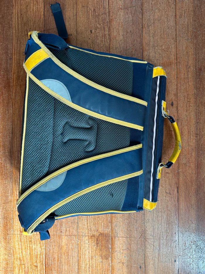 Grand cartable d’écolier vintage Tann’s édition limitée Petit Bateau bleu jaune rayé marin - photo numéro 7