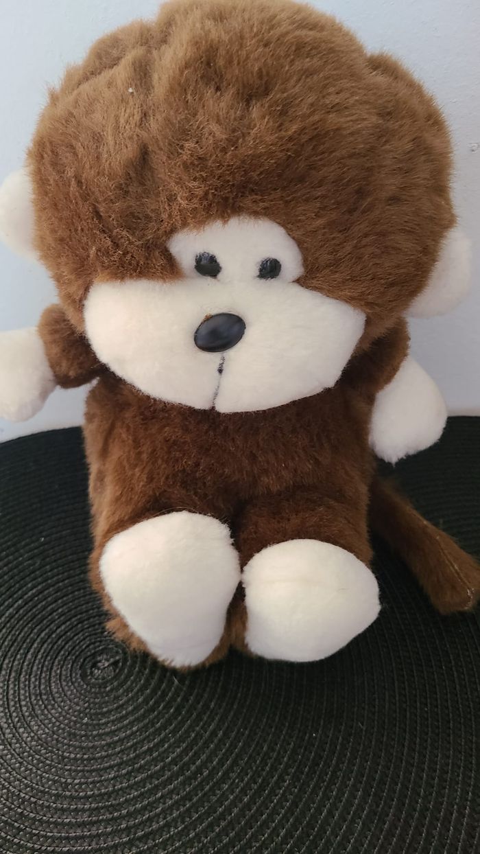 Peluche vintage singe AJENA marron beige ouistiti 30 cm