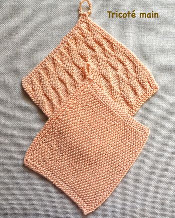 Lot de 2 lavettes débarbouillettes zéro déchet - 100 % coton - Tricoté main