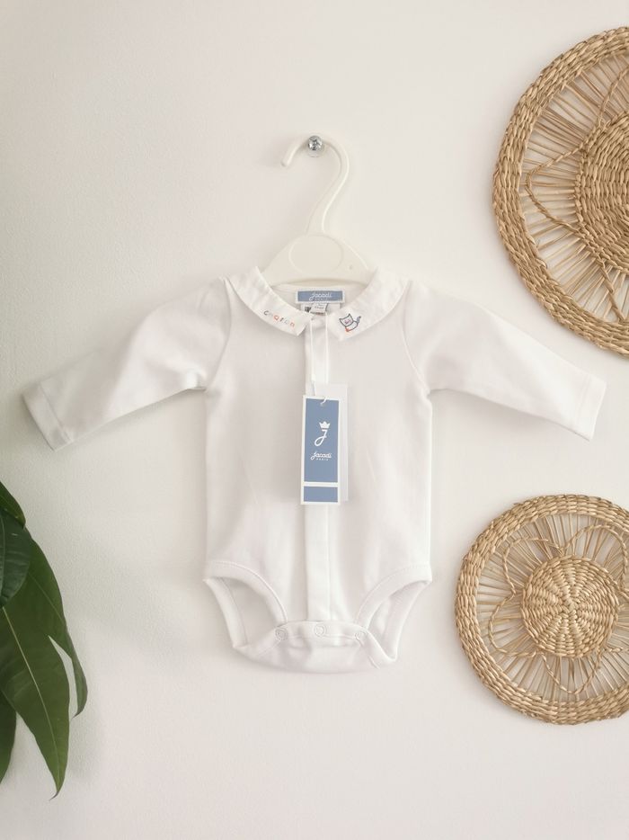 Body blanc col brodé chaton Jacadi 1 Mois