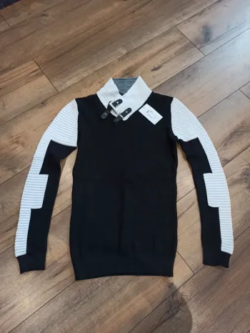 Pull noir et blanc homme manches longues Xl