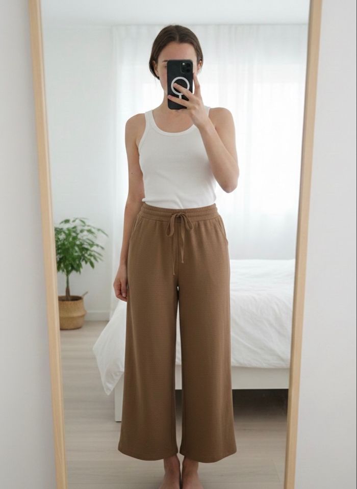 Pantalon marron fluide taille élastique – coupe large - photo numéro 2