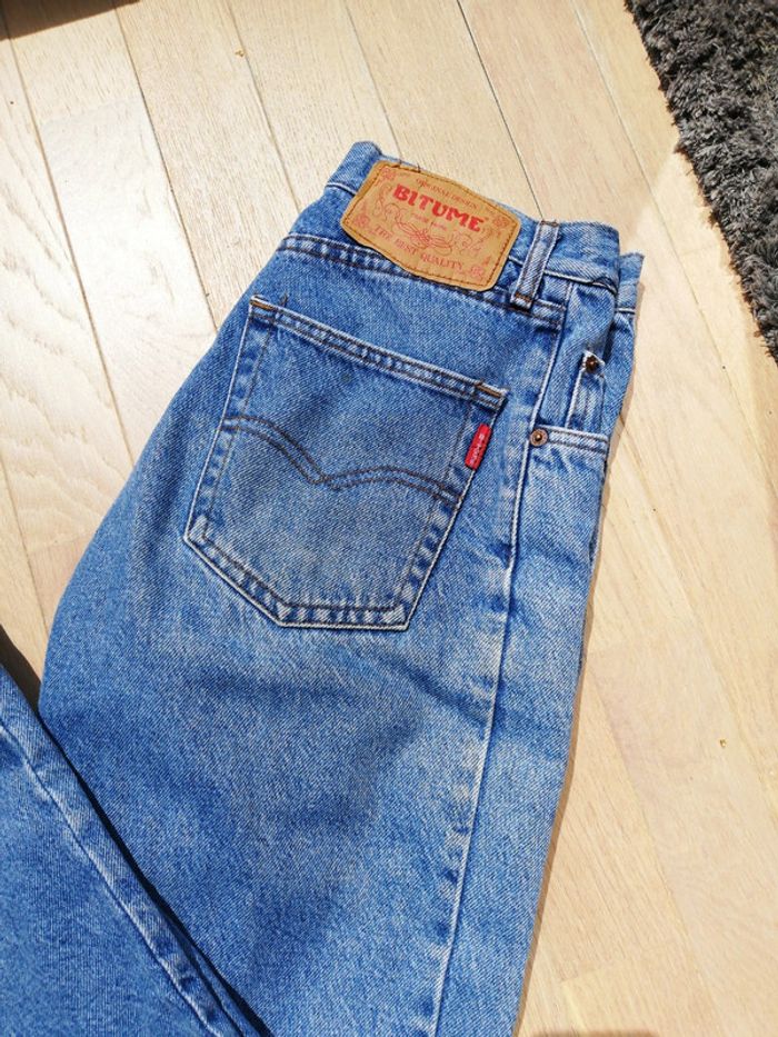 Jeans denim Vintage bleu clair coupe droite bitume taille 40 coton - photo numéro 3