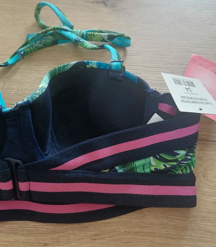 Haut de maillot de bain tropical bleu turquoise rose Taille 34 Penti - photo numéro 11