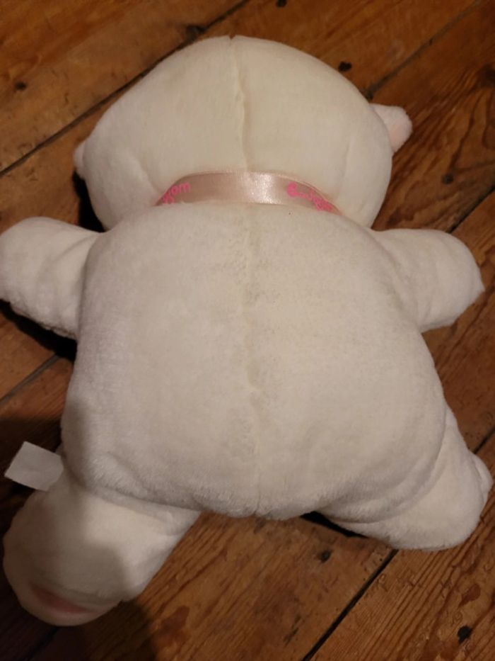 RARE Gros Ours Boulgom Made in France rose blanc 40cm nœud ruban peluche collection - photo numéro 6