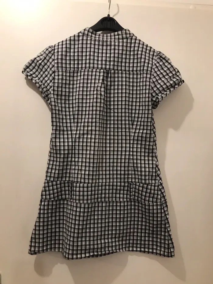 Haut femme été chemise cache cache manches courtes à carreaux noir gris blanc taille 2 - photo numéro 4
