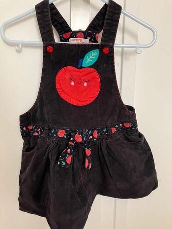 Robe salopette noire « pommes » en velours 18mois