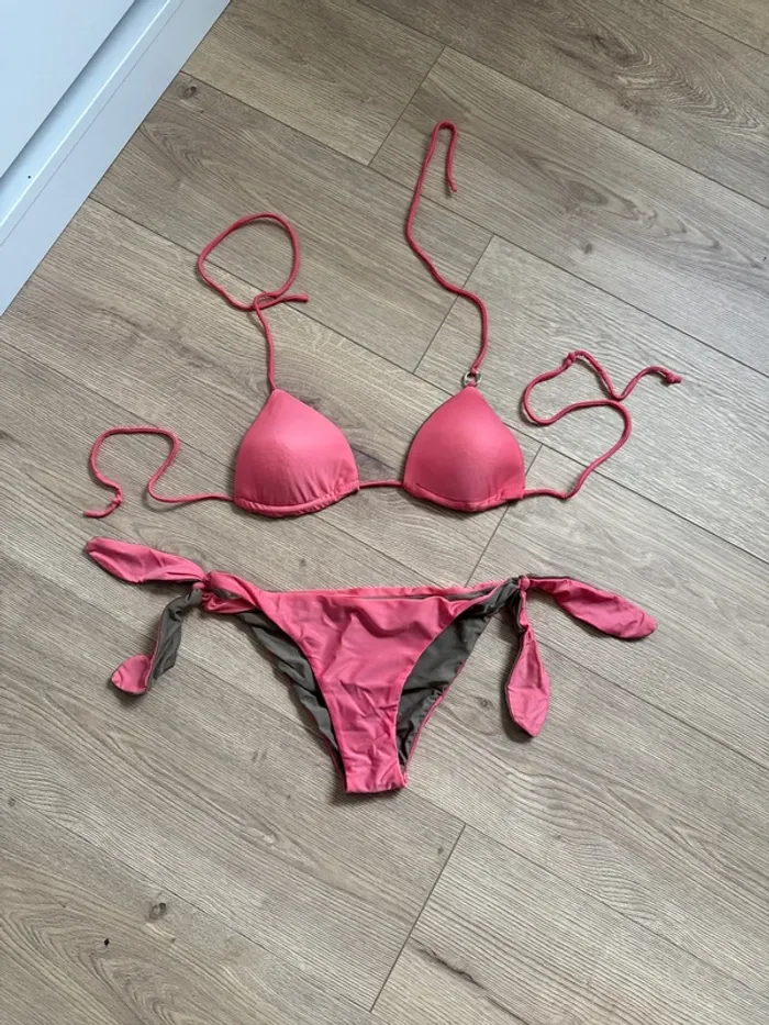 Maillot de bain, deux pièces réversible, kaki rose