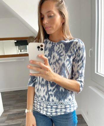 Blouse Etam blanc et bleu à motifs