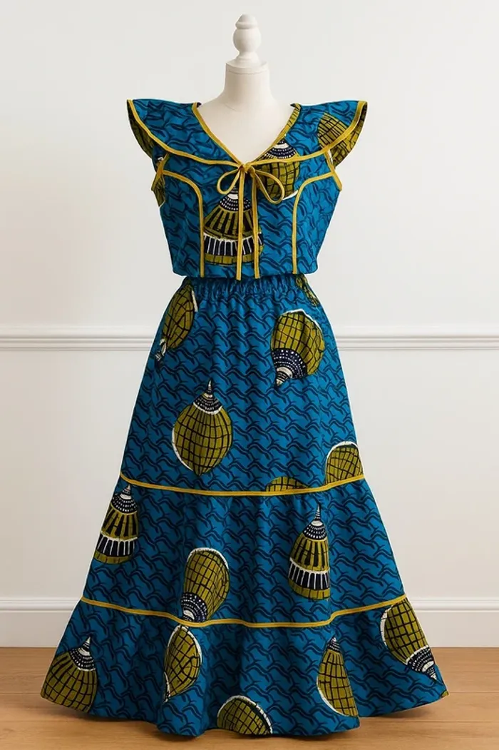 Ensemble wax 2 pièces – Jupe longue + Haut à manches volantées