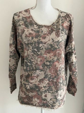 Sweat Long Beige-Kaki avec Motifs Fleurs - Fabriqué en Italie - Taille 42