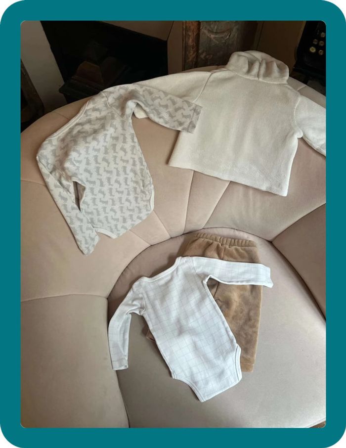 Ensemble lot 4 pièces tons blanc/crème mixte 6 mois - Kiabi Tex Bouchara - photo numéro 5