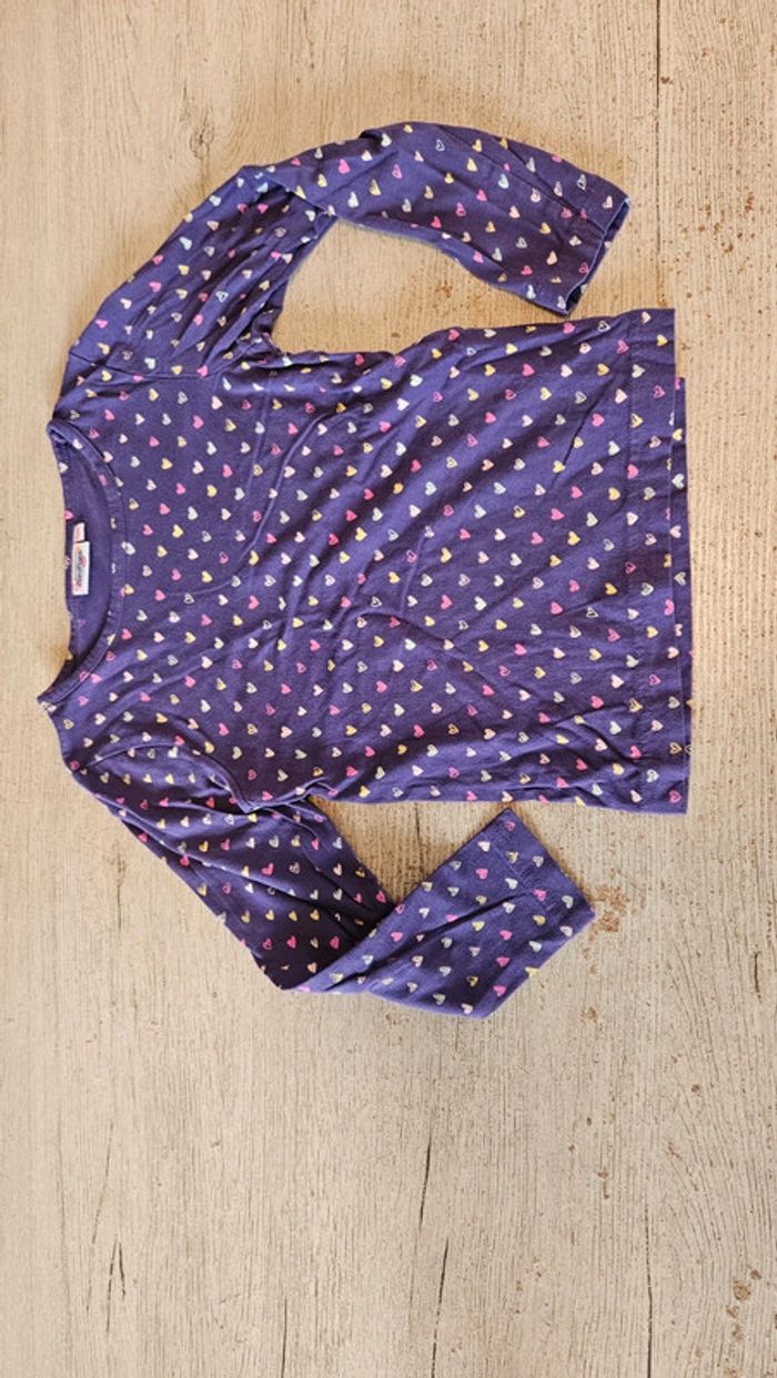 T shirt mauve avec des cœurs, manches longues, PocoPiano, 6 ans - photo numéro 2