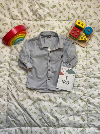 chemise manches longues rayée gris et blanc 9 mois tape à l'oeil