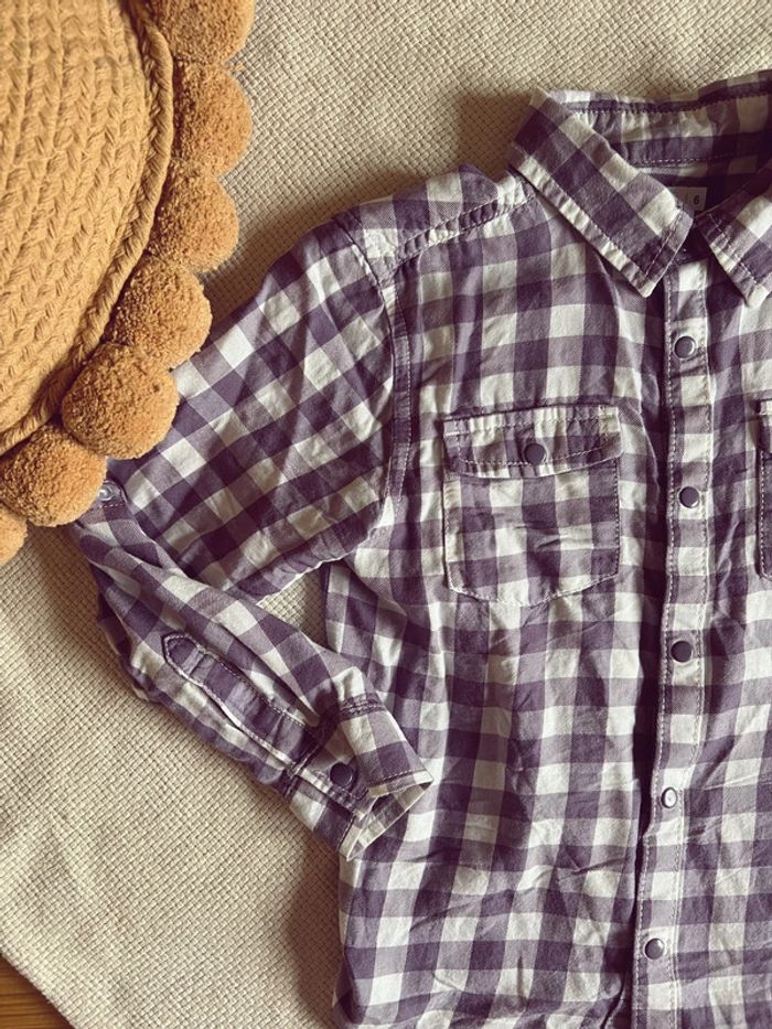 Chemise à carreaux vichy gemo violet 6 ans - photo numéro 4