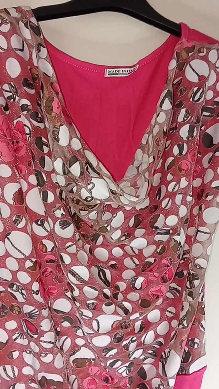 Débardeur Rose à Motifs transparence - Made in Italie - Taille M - photo numéro 2
