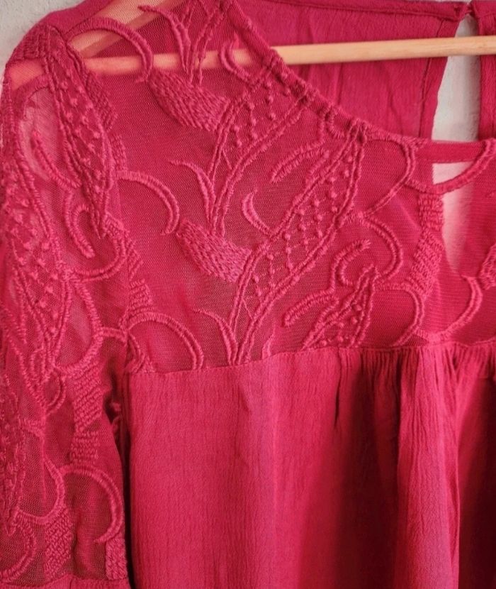 Blouse bordeaux fluide – Empiècements transparents – Taille 42 – C&A Yessica – Bon état - photo numéro 4