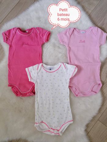 Lot de 3 bodies Petit Bateau manches courtes bébé fille 6 mois #espanolitinafille6mois