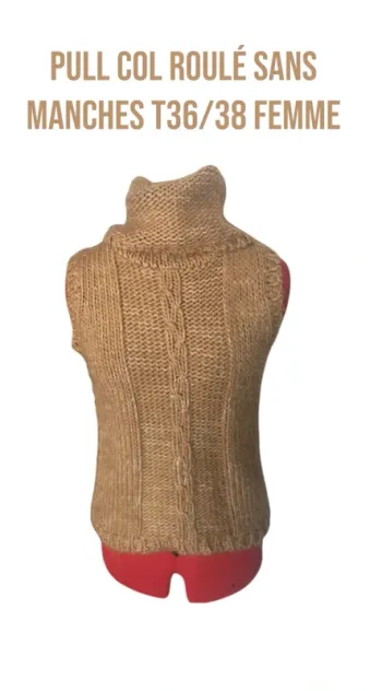 Pull col roulé sans manches T36/38 femme 👚