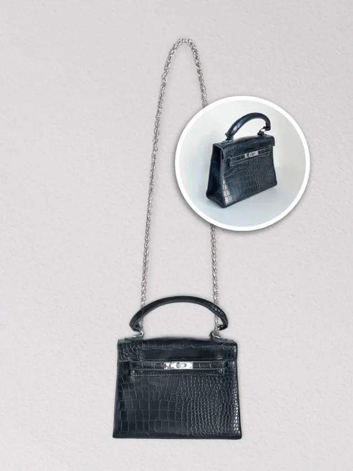 Sac à main noir cuir imitation écaille 80-90 vintage - 22x16x8cm