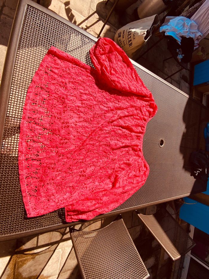 Ample Tunique en dentelle, rose, vif, taille unique - photo numéro 10
