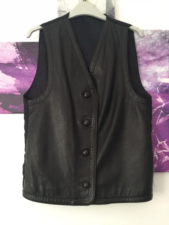 Gilet sans manches noir en cuir véritable - photo numéro 2